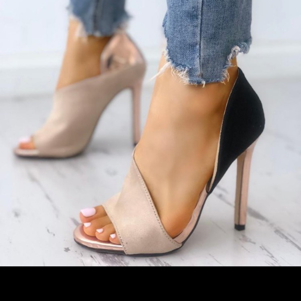 Colorblock peep toe high-heeled sandals